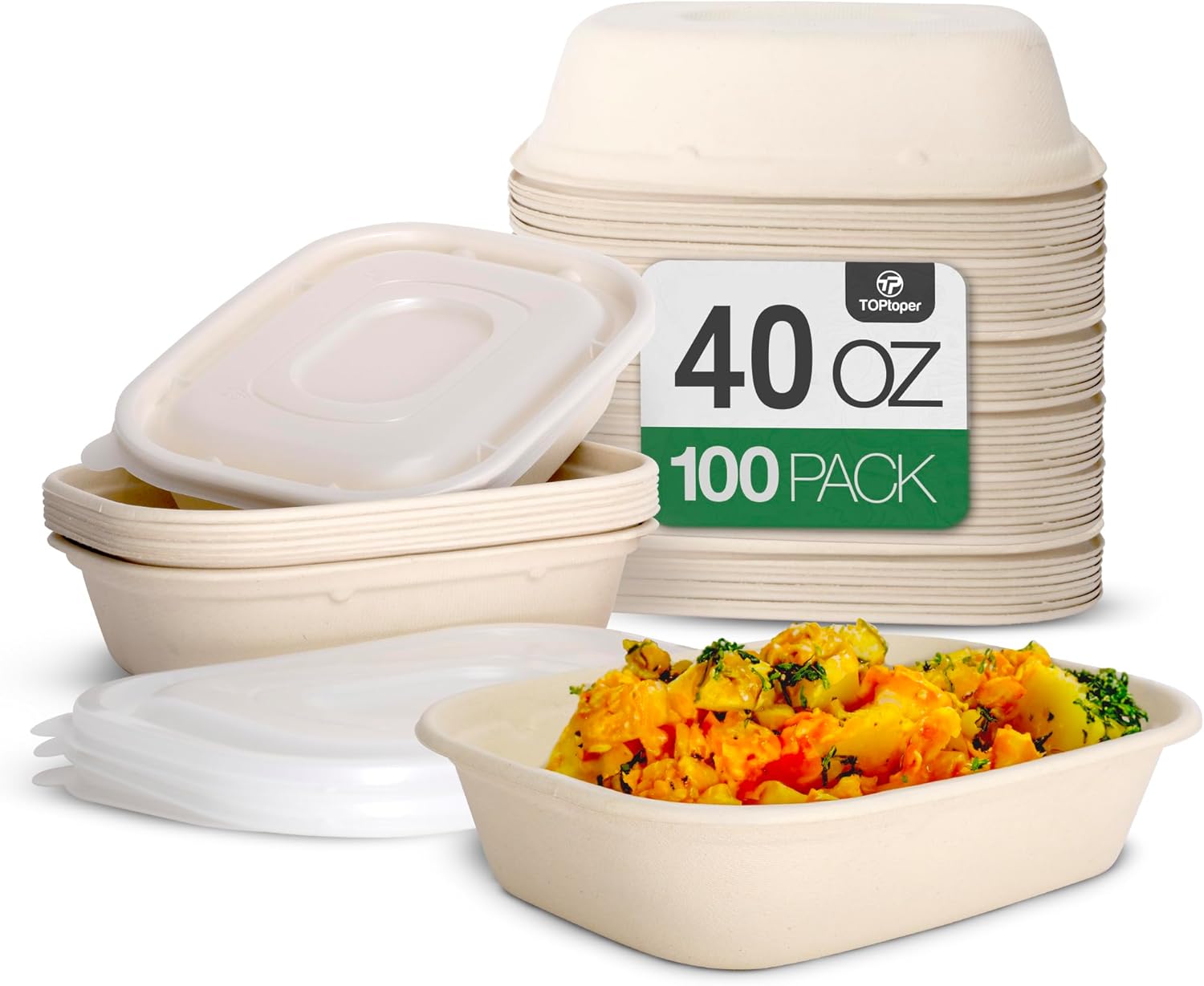 100 Pack 40 Oz Large Paper Bowls with Lids for Parties