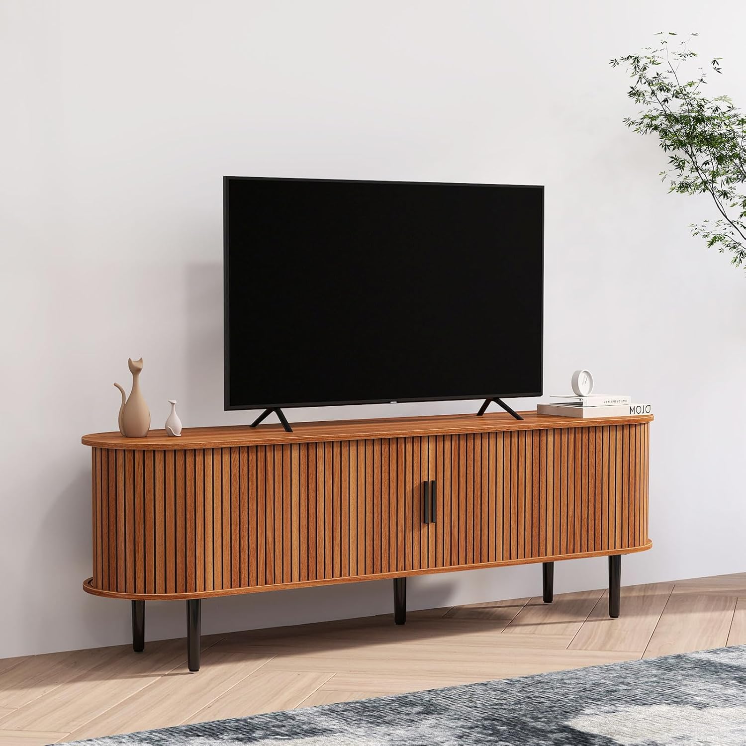 Mid-Century Modern 70 TV Stand, Walnut Finish