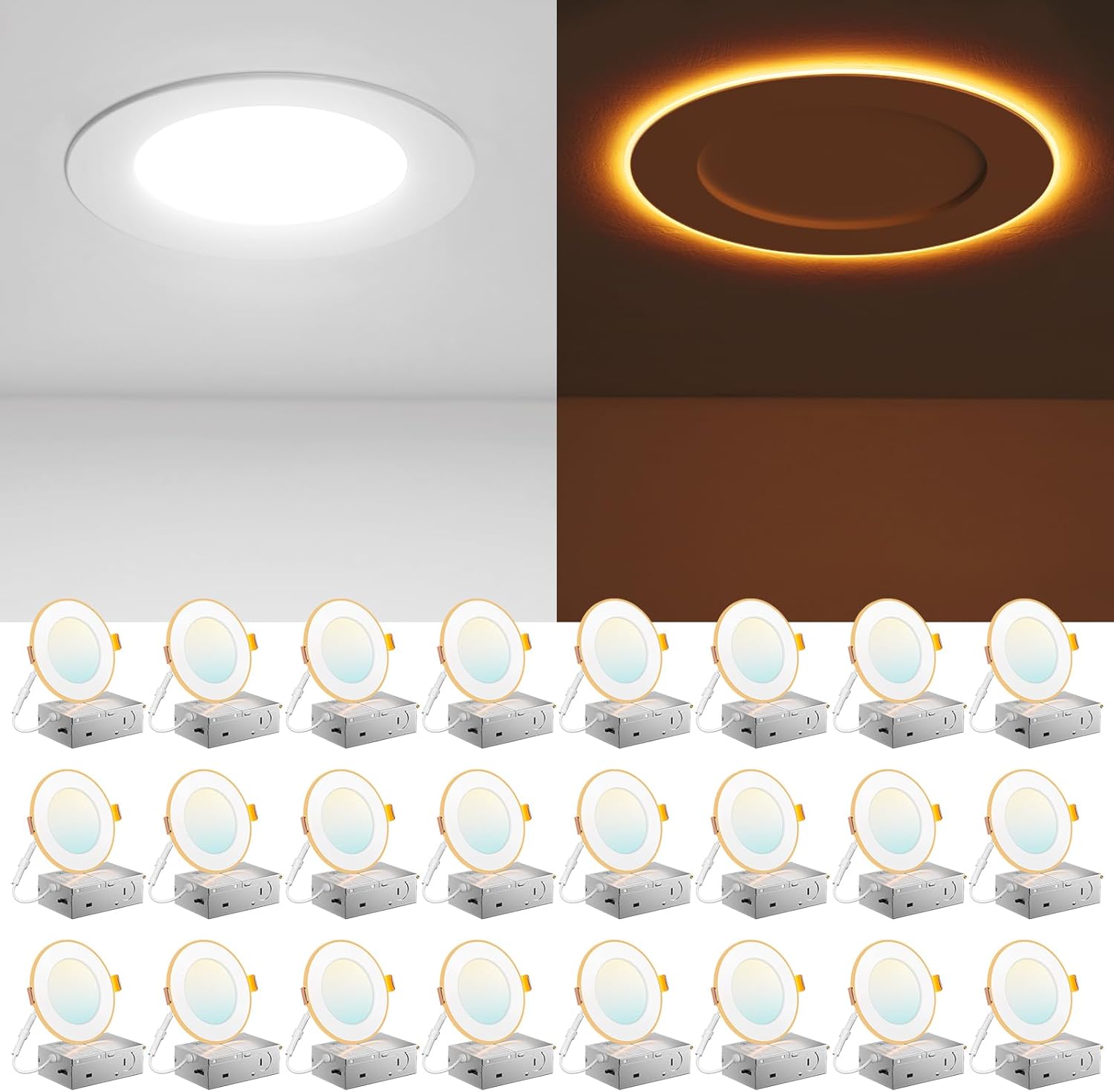 Amico 24 Pack 4 Inch LED Recessed Ceiling Light with Night Light