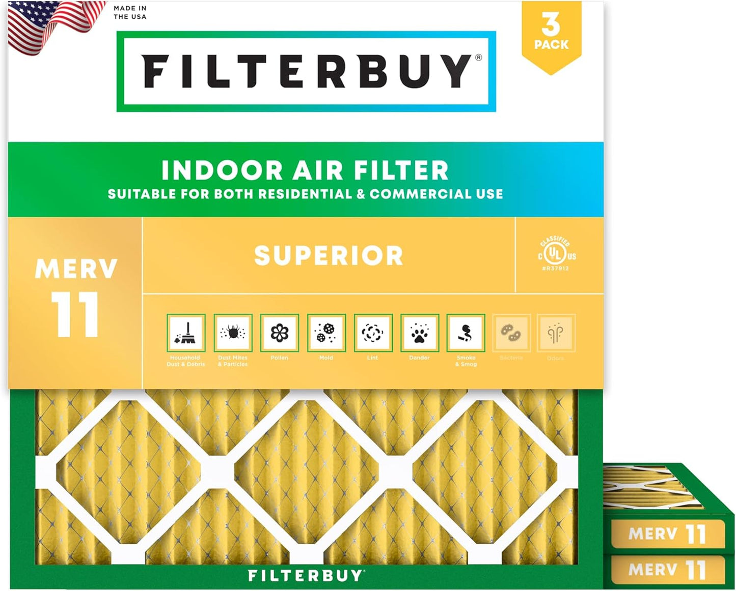 Filterbuy 16x16x1 Air Filter MERV 11 for Pet & Allergy Defense
