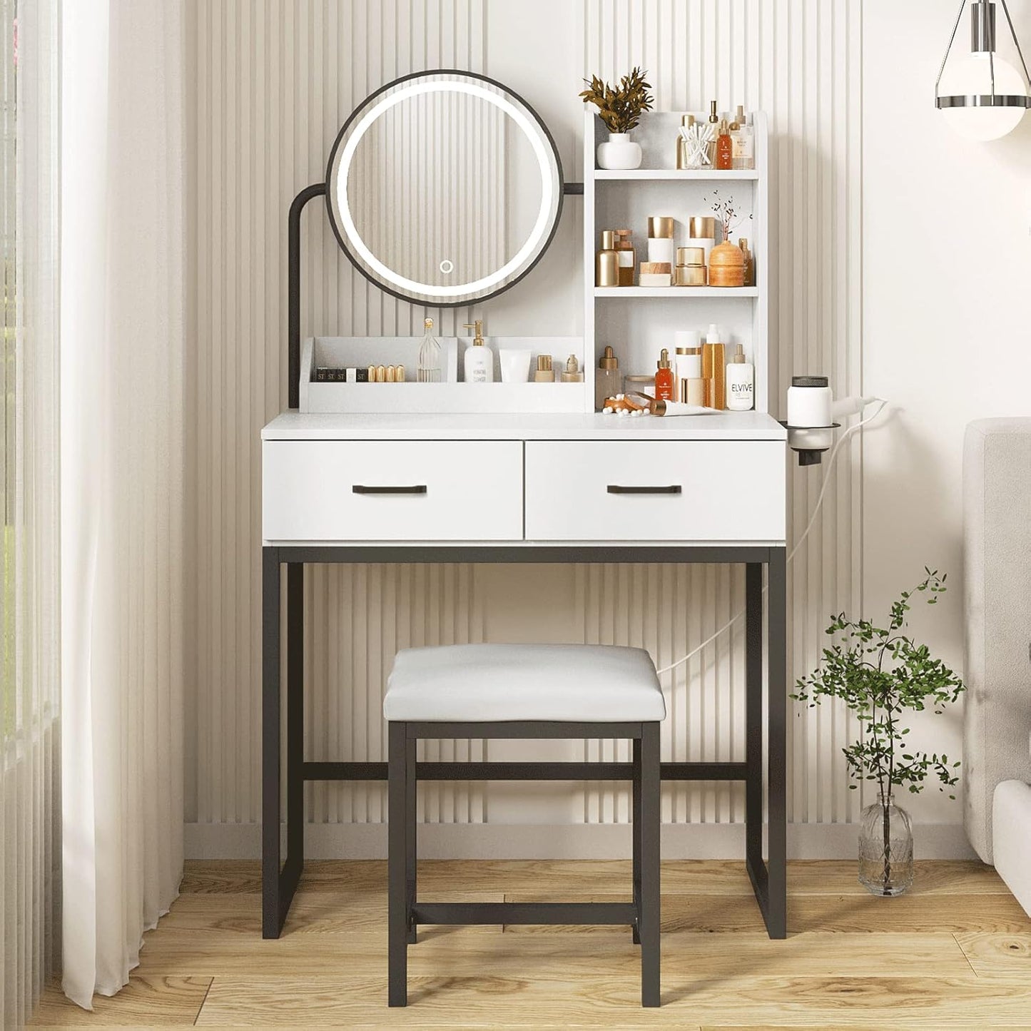 LED Makeup Vanity Desk: Cute & Compact Storage Solution