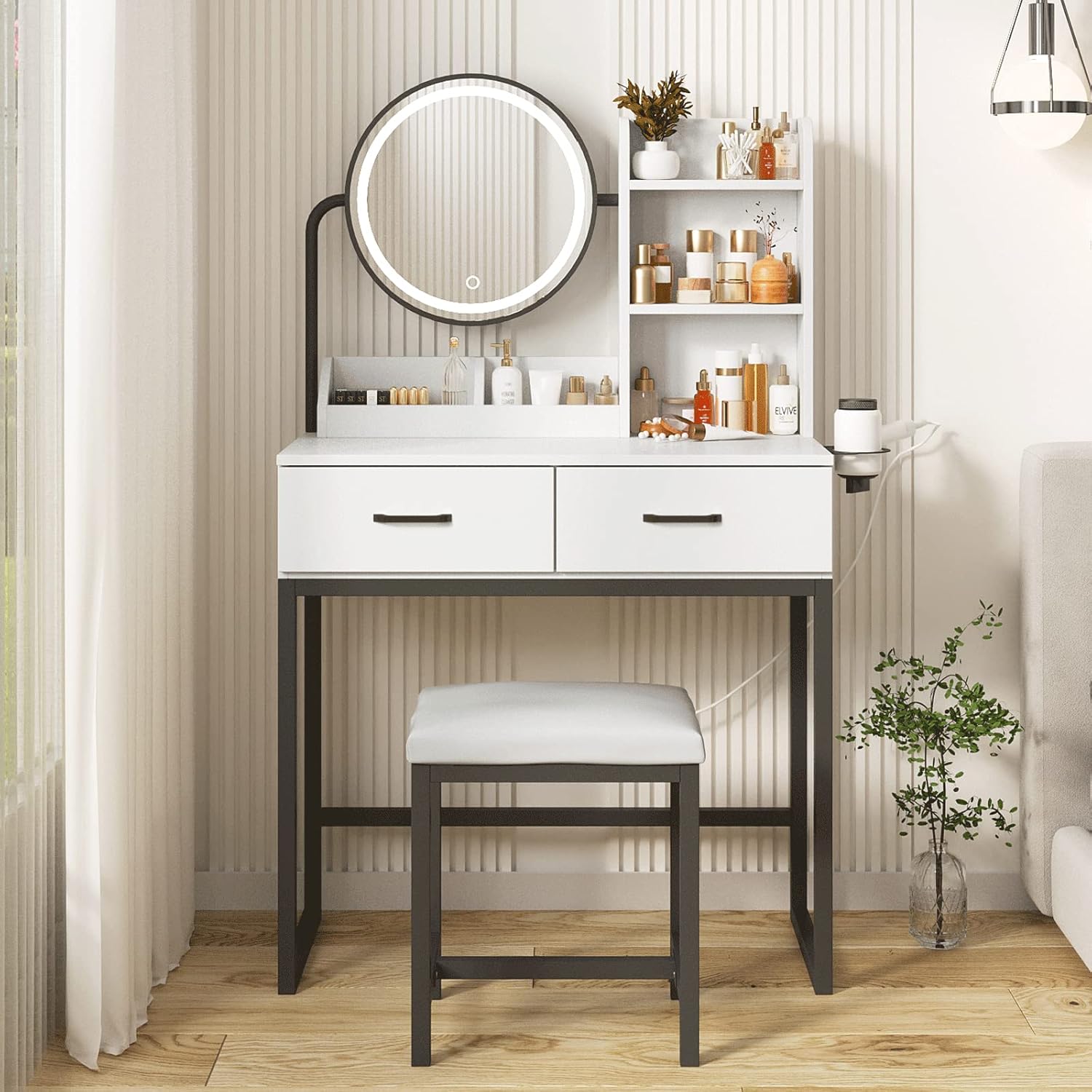 LED Makeup Vanity Desk: Cute & Compact Storage Solution