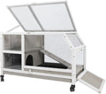 Indoor Rabbit Hutch - 36in Wooden Bunny Cage with Wheels