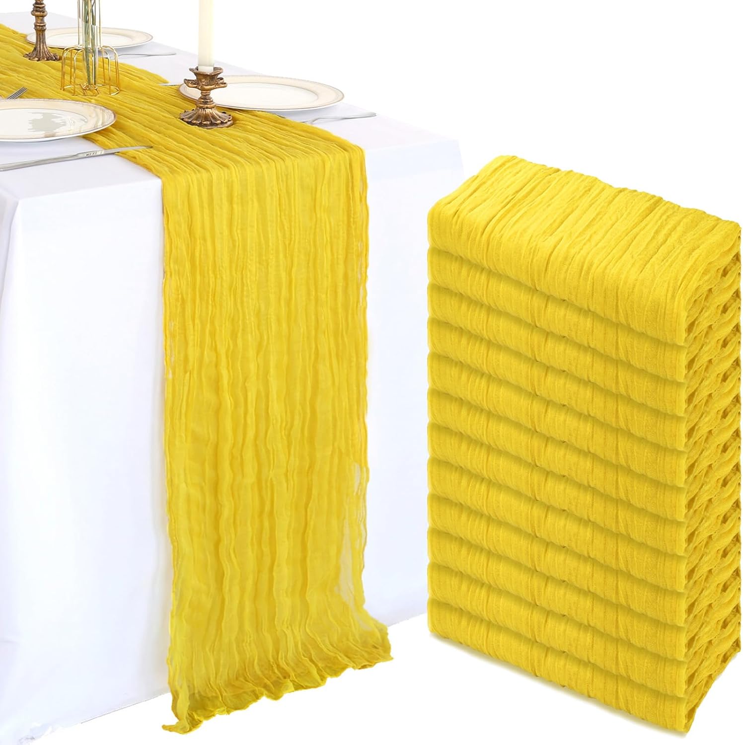 12 Pack 10FT Lemon Yellow Cheesecloth Table Runner for Events