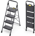 KINGRACK 4 Step Ladder with Anti-Slip Wide Pedals and Handrail