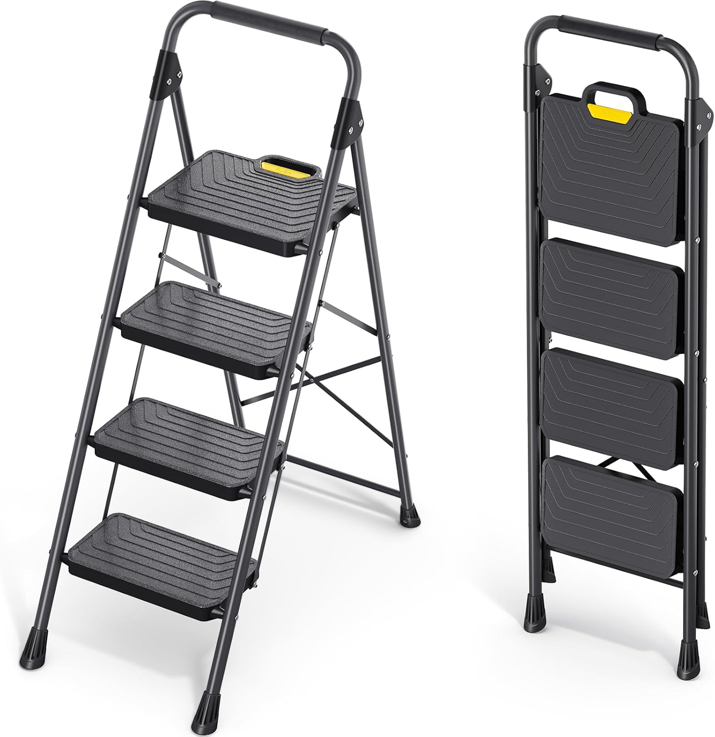 KINGRACK 4 Step Ladder with Anti-Slip Wide Pedals and Handrail