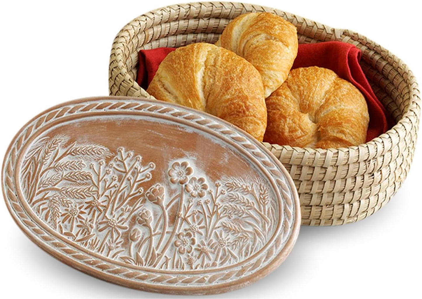 Bread Warmer Basket with Stone for Serving Warm Rolls and More