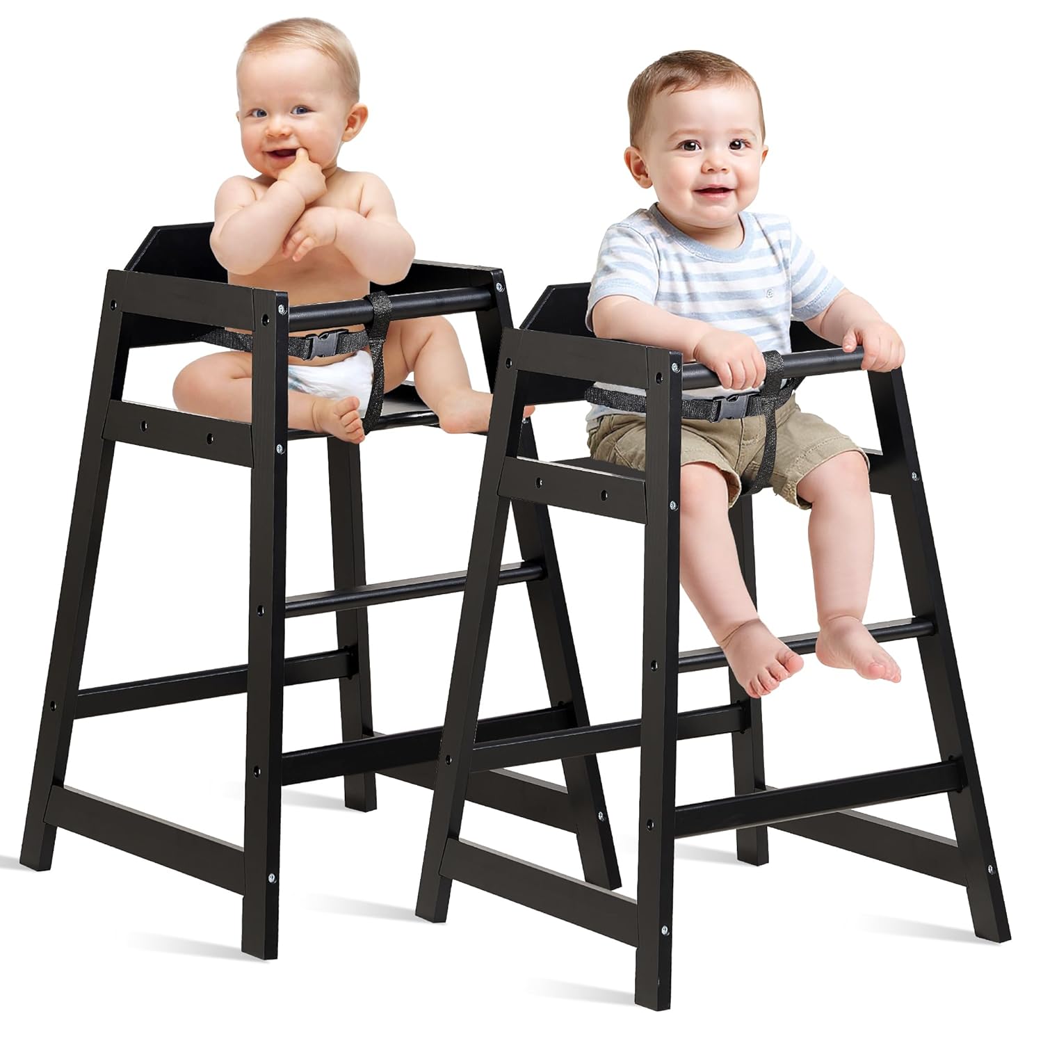 2 Pack Wooden High Chair for Babies & Toddlers - Stackable Design