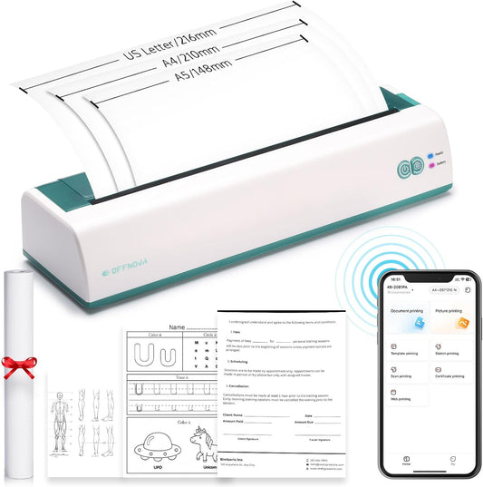 Compact Wireless Thermal Printer, Supports US Letter & A4, iOS/Android/Laptop, 1 Roll Paper, Mobile Office