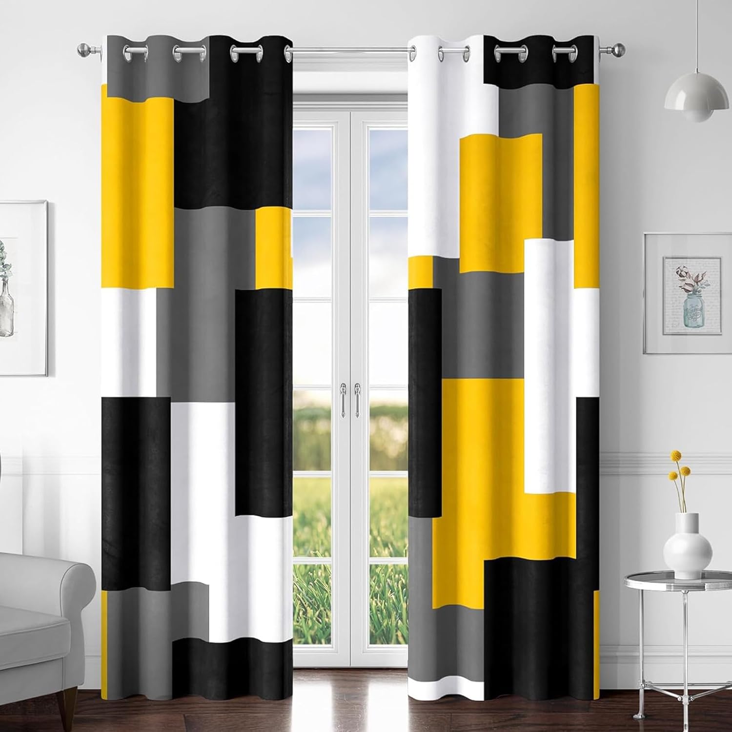 Yellow 100% Blackout Curtains for Bedroom 108 in Extra Long