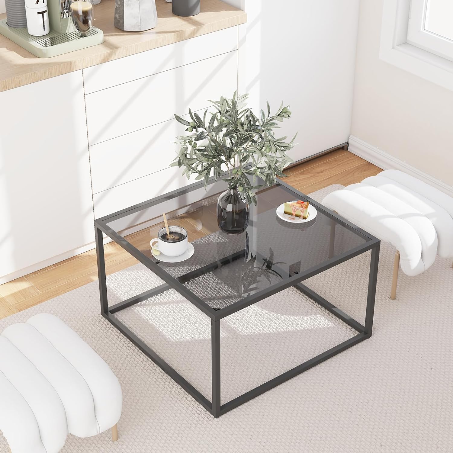 Modern Glass Coffee Table, Sleek Design & Durable - YMYNY UHCT001H