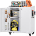Metal Tool Cabinet with Pegboard and Wheels - Compact Garage Storage