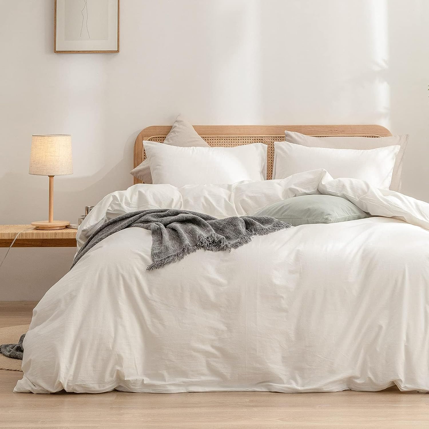 BESTOUCH Duvet Cover Set - Soft Cotton Linen Feel Bedding