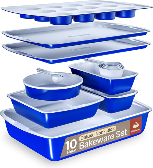 Royal Blue 10-Piece Bakeware Set for Effortless Baking