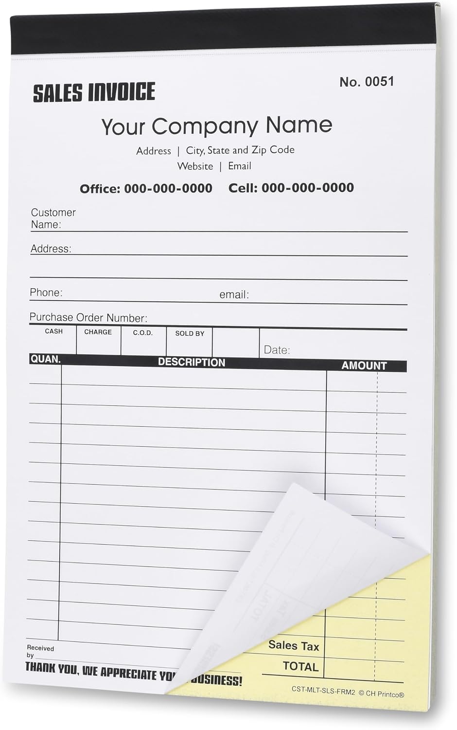 Custom Sales Invoice Duplicate Carbonless Form for Small Business