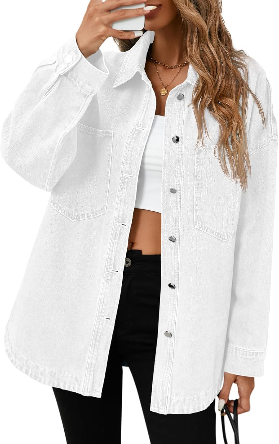 Oversized Denim Shirt Jacket for Women - Casual Jean Shackets