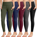 Girls Athletic Leggings with Pockets 5-Pack - Stretchy Non-See-Through