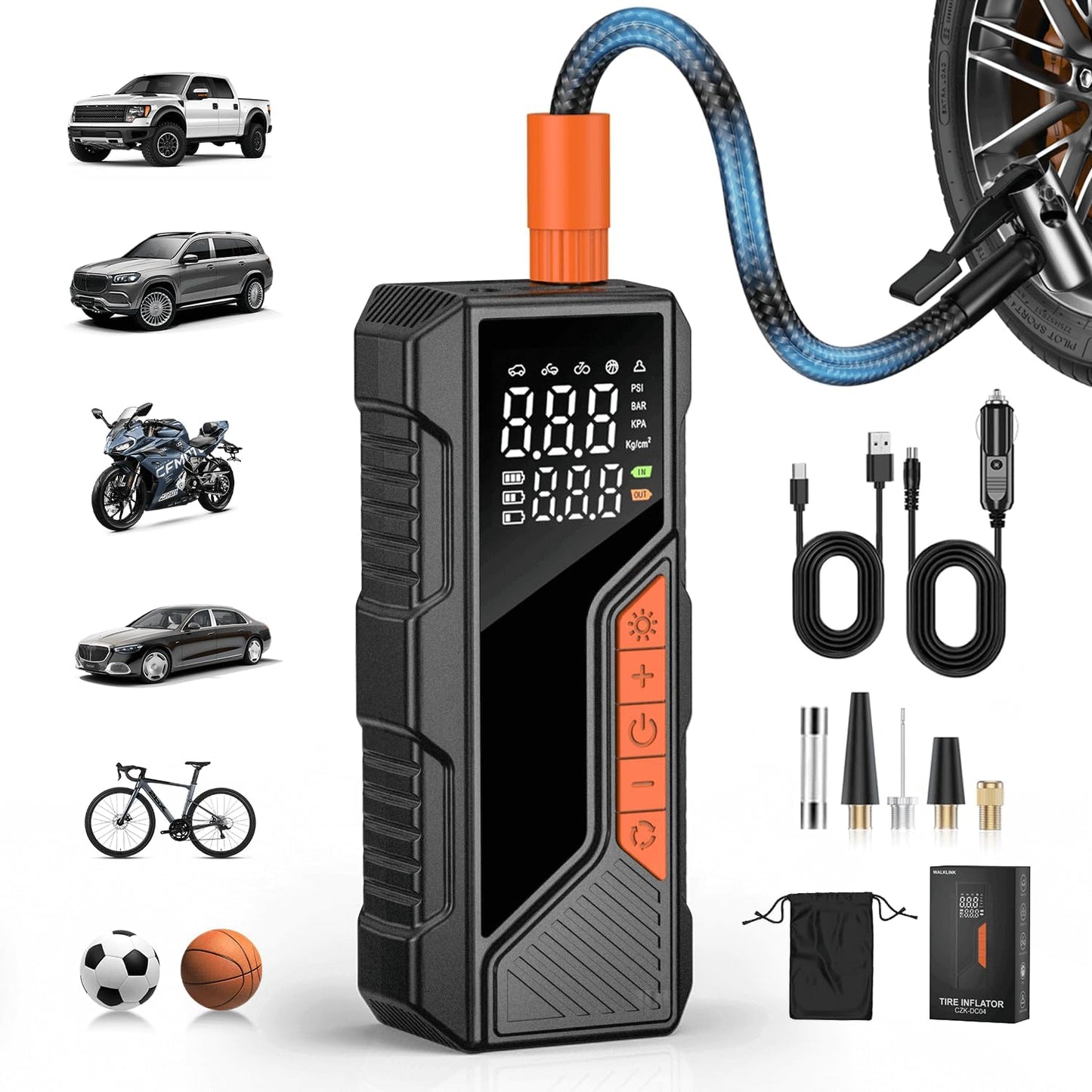 WALKLINK Cordless Tire Inflator: Power, Light, & Portability