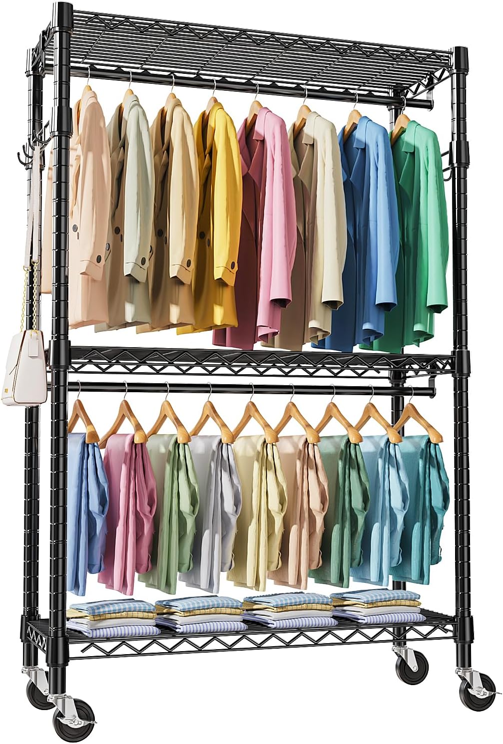Heavy Duty Rolling Garment Rack with Adjustable Shelving Options