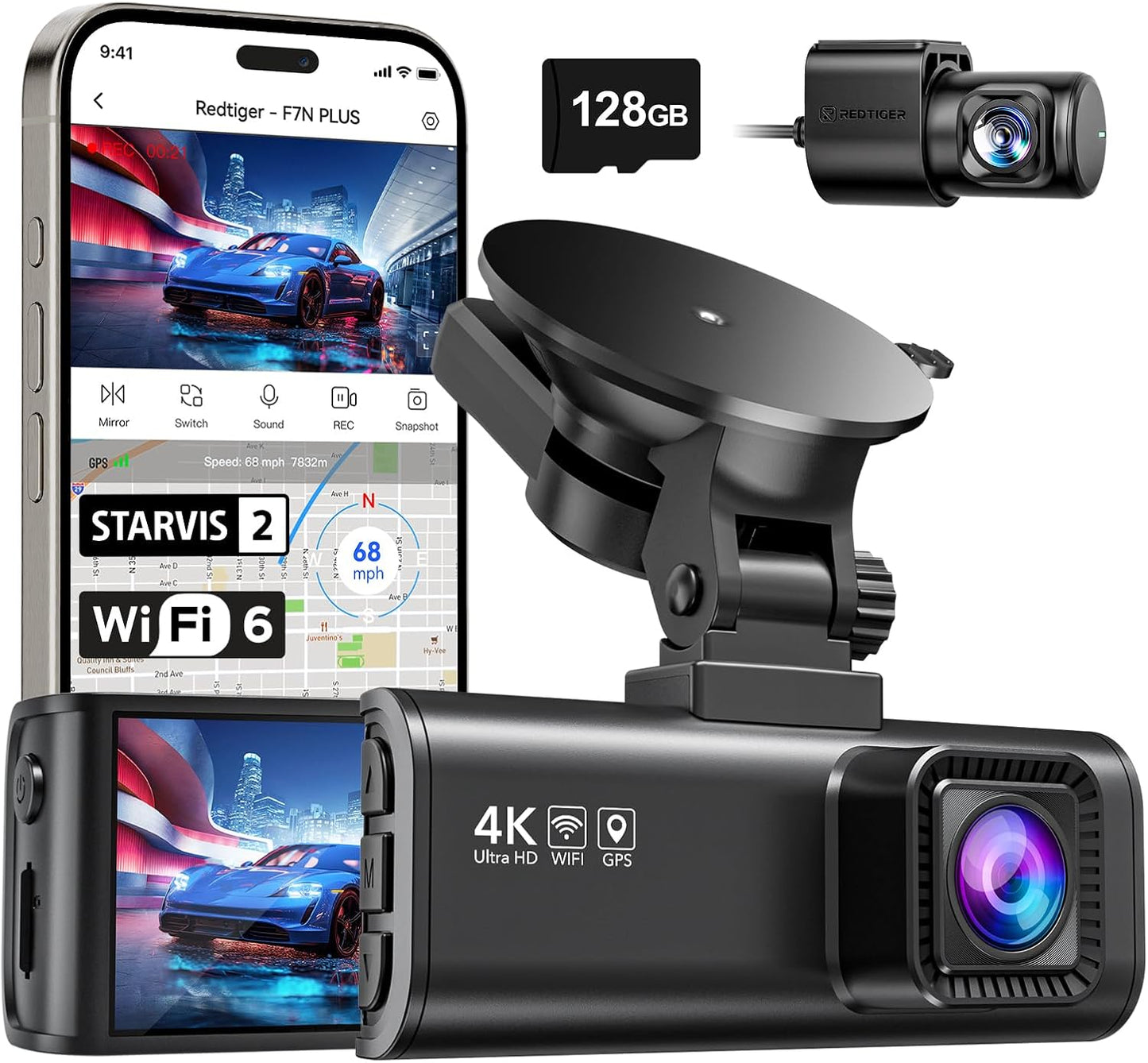 REDTIGER 4K Dash Cam Front Rear with STARVIS 2 Sensor Features