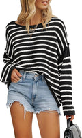 Women's Striped Boat Neck Oversized Sweater - Soft Ribbed Knit