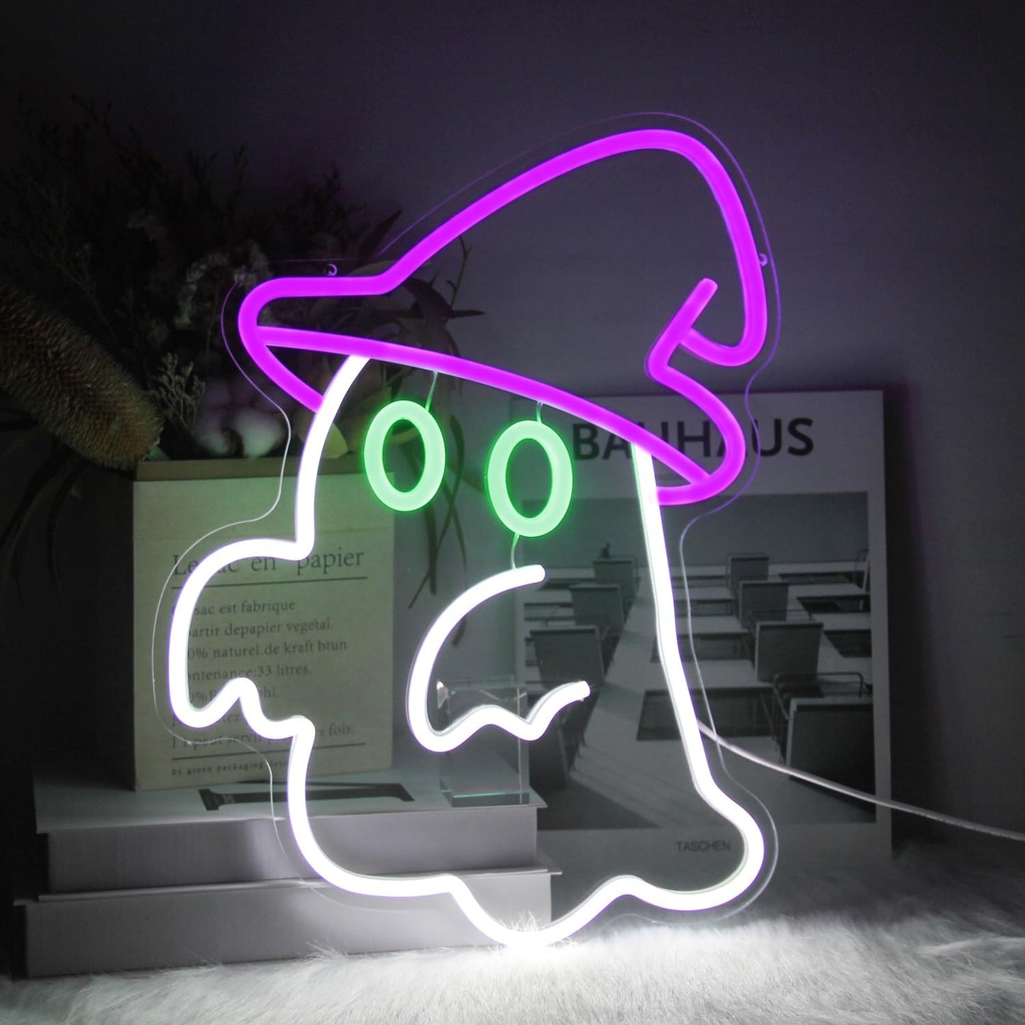 Witch Hat Ghost Neon Sign for Halloween Wall Decor and Parties