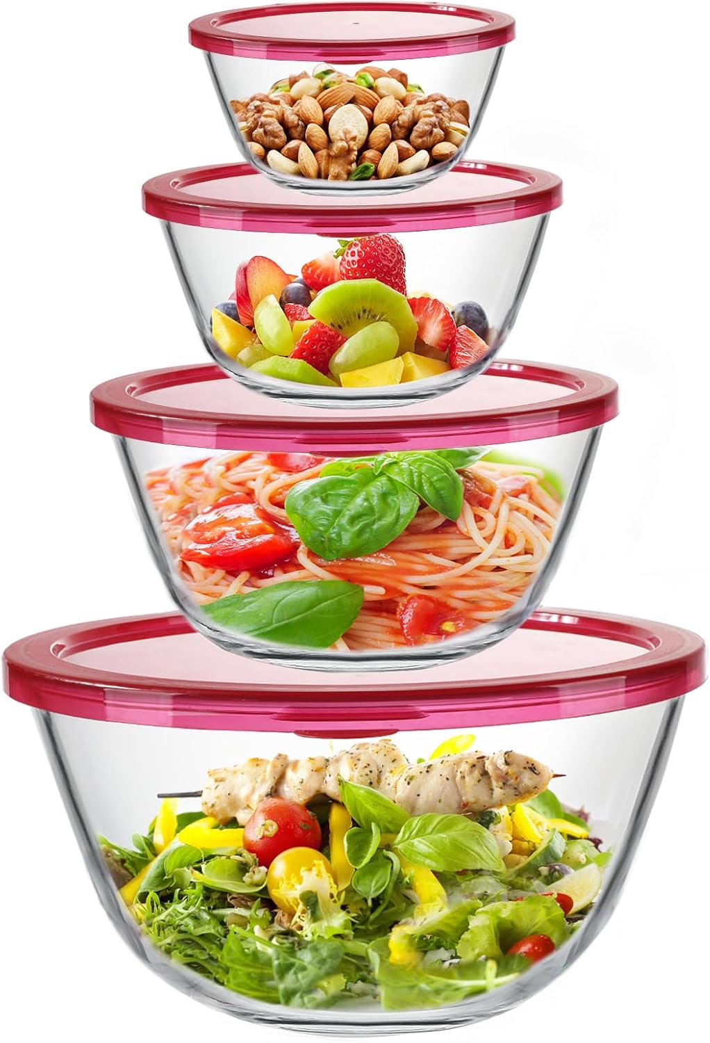 KOMUEE Glass Mixing Bowls Set with Lids for Kitchen Use