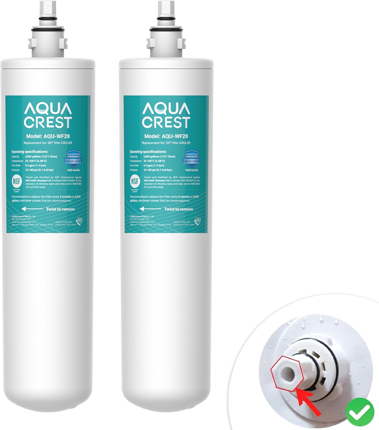 AQUA CREST GXULQR Replacement Filter for GE Systems - 2 Pack