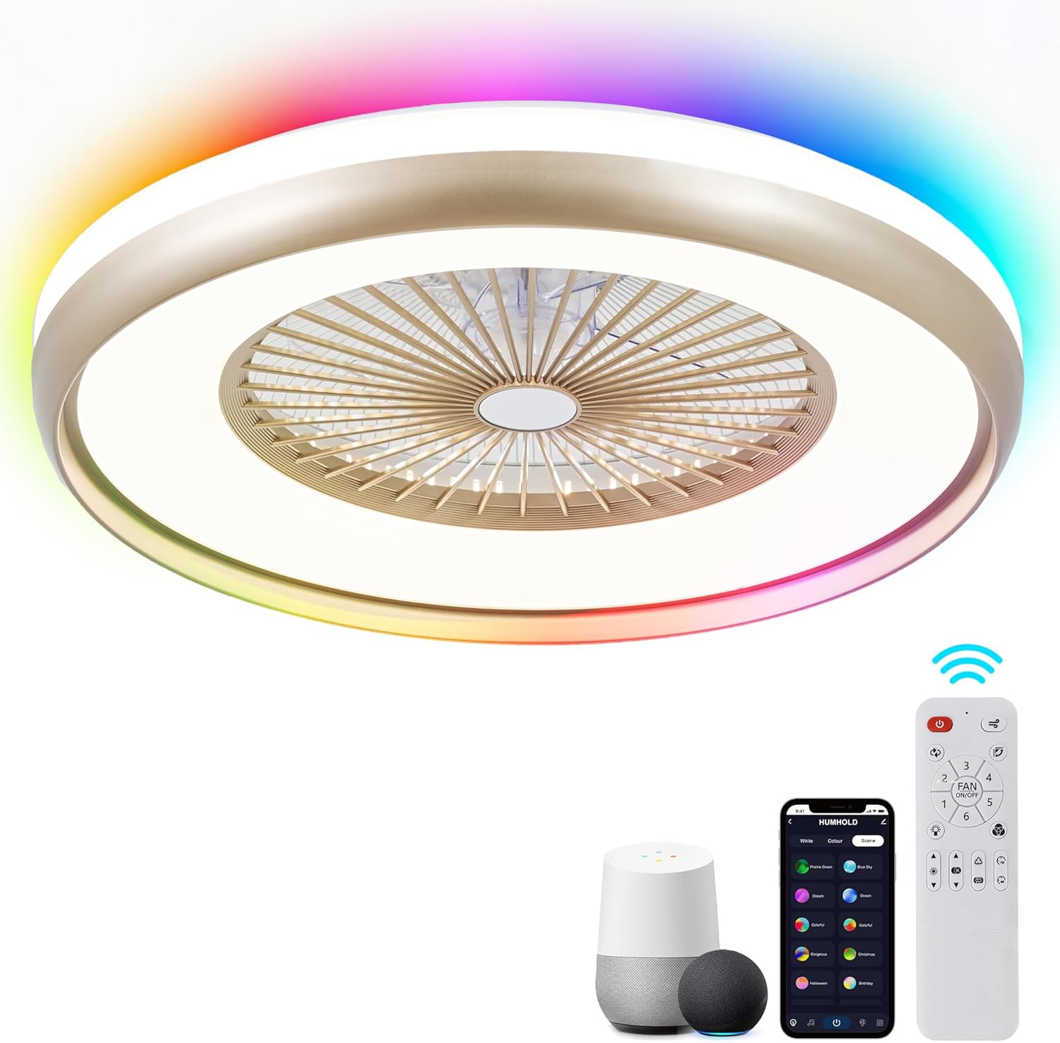 24 Bladeless Ceiling Fan with RGB Light Remote for Modern Homes