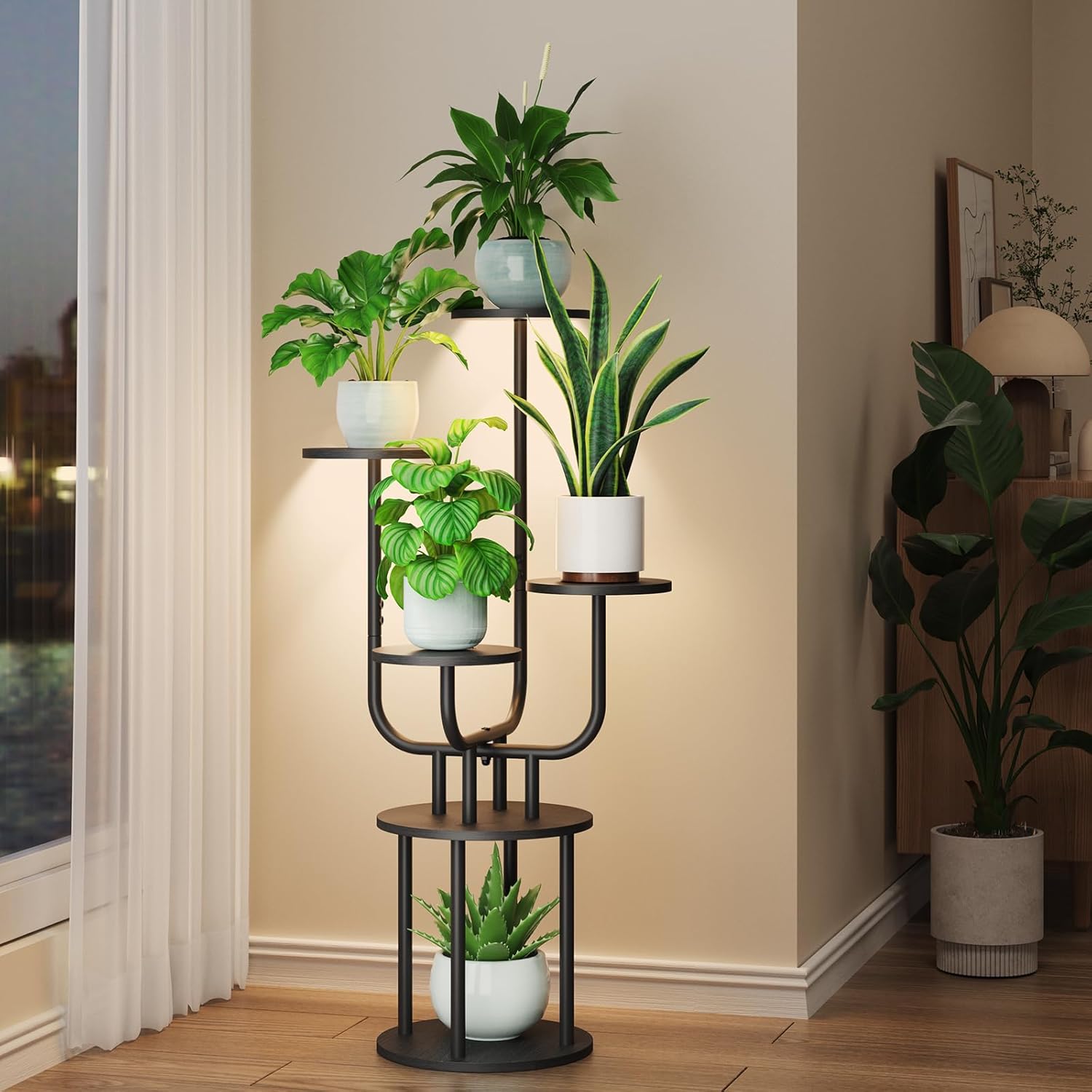 Indoor Plant Stand with Grow Light - 6 Tier Tall Shelf Rack