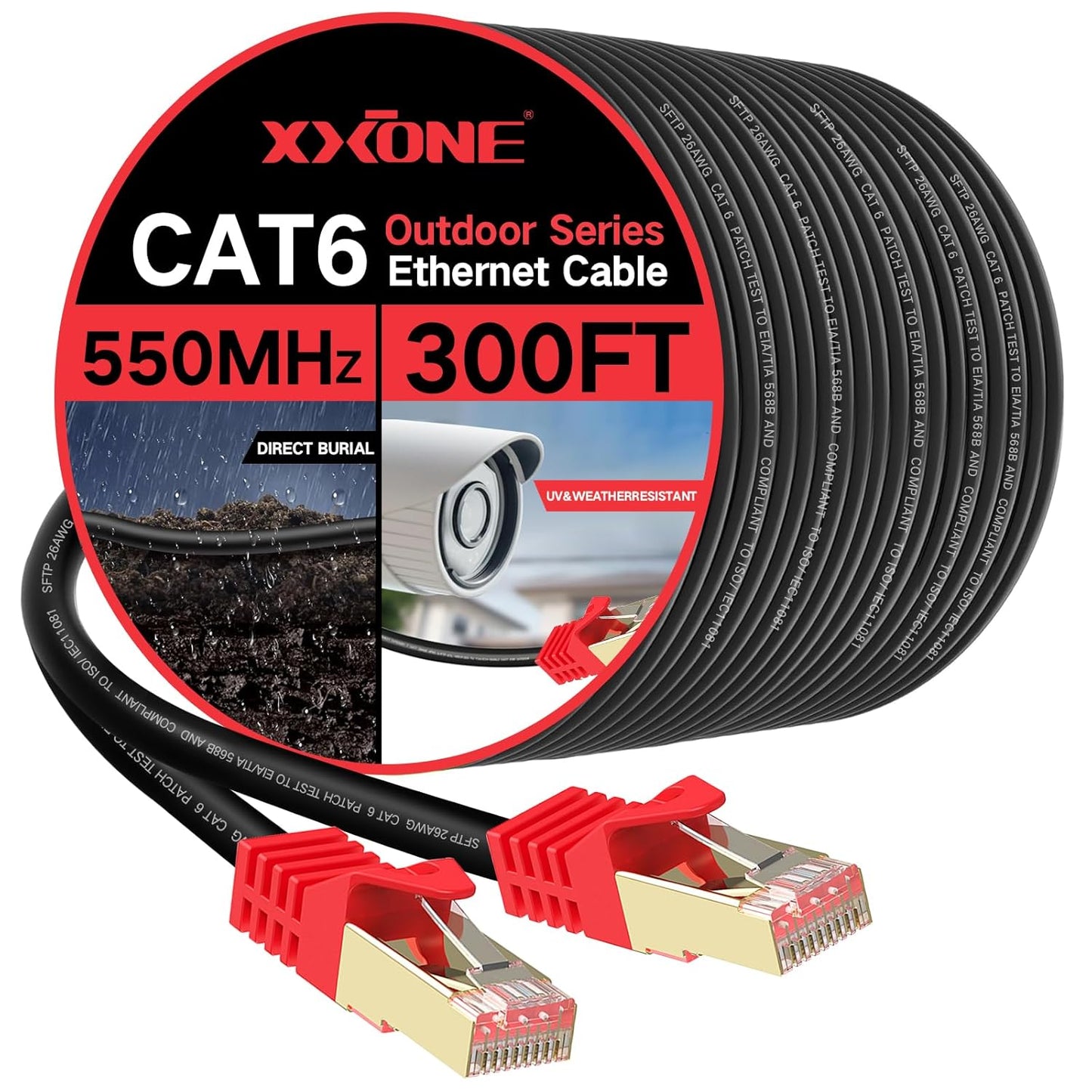 XXONE Outdoor Cat 6 Ethernet Cable 300ft for High-Speed Networking
