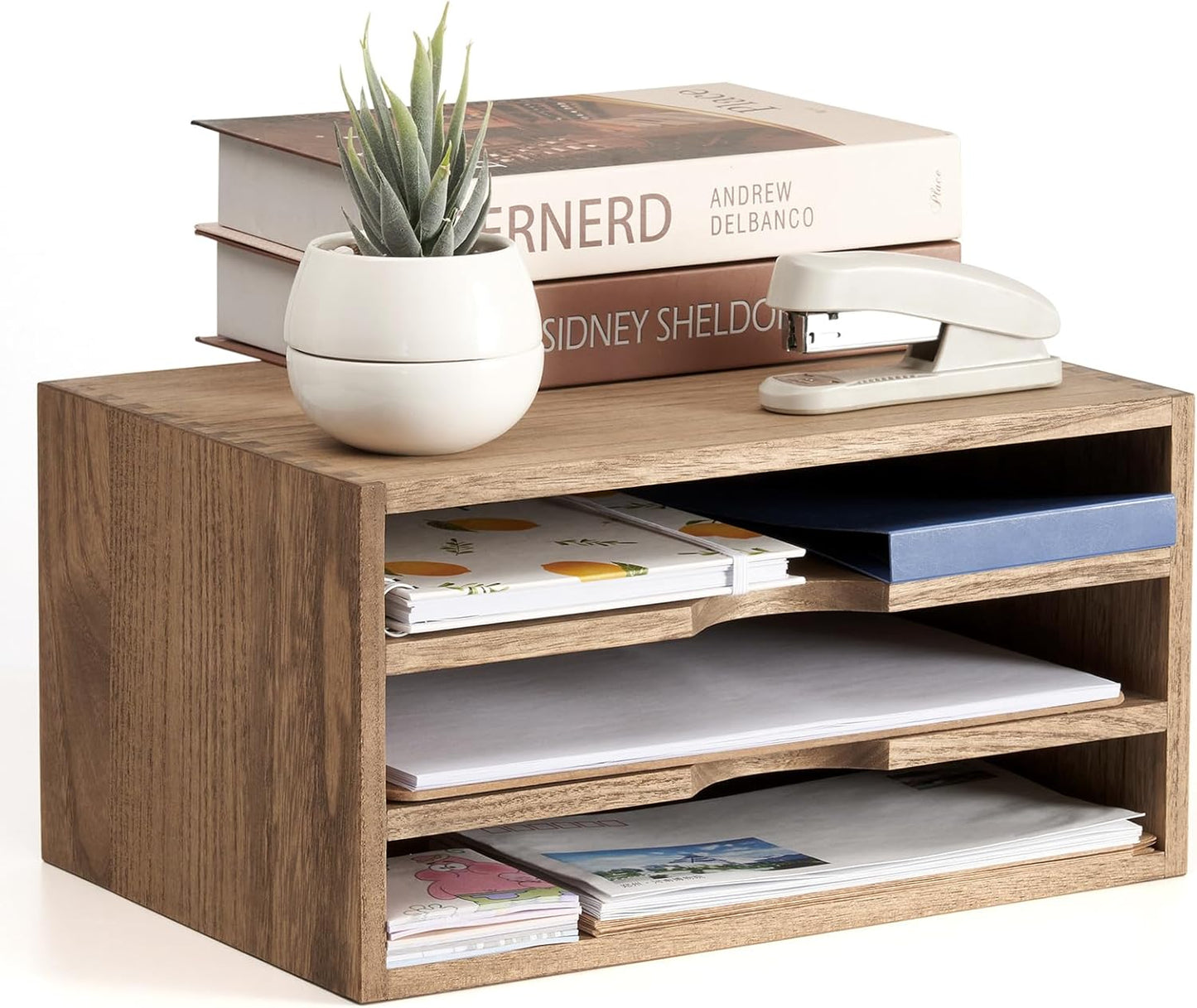 KIRIGEN Wooden Desktop Organizer for Home Office Storage Needs