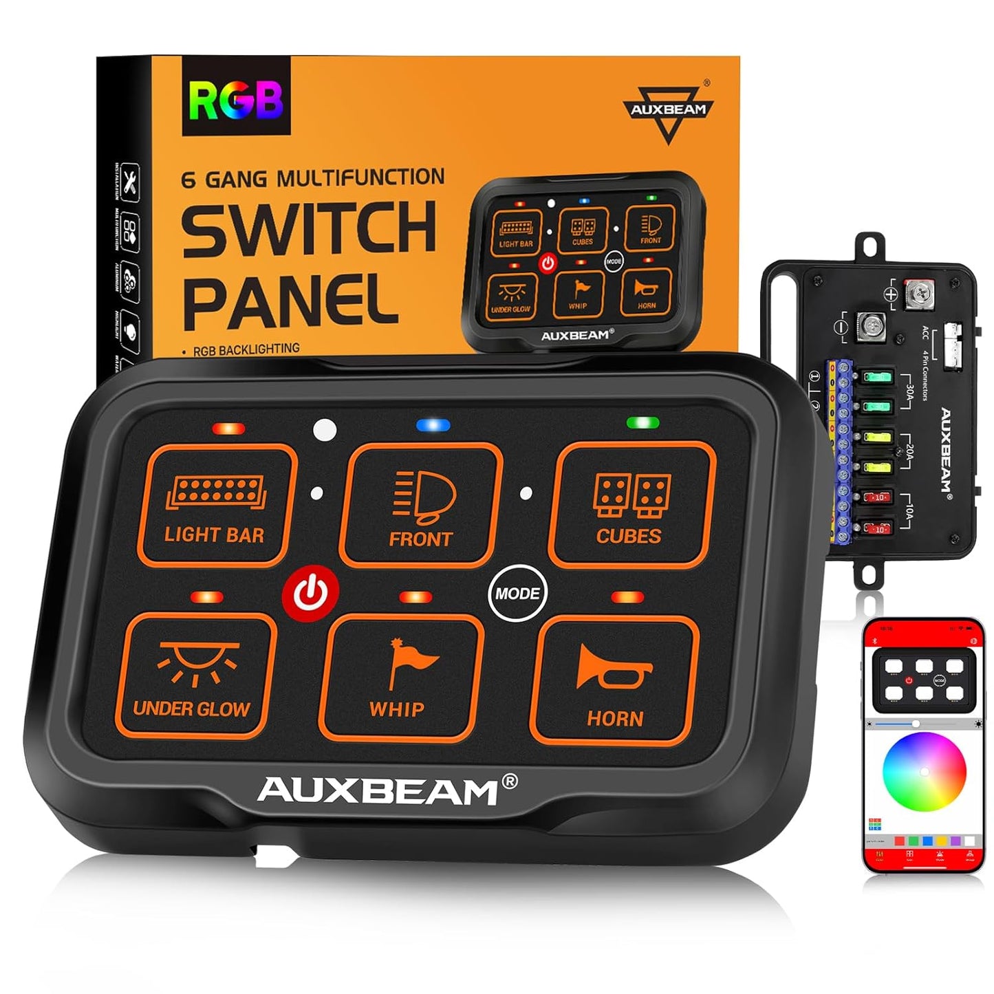 Auxbeam 6 Gang Switch Panel Bluetooth AR-600 RGB for UTV Boat