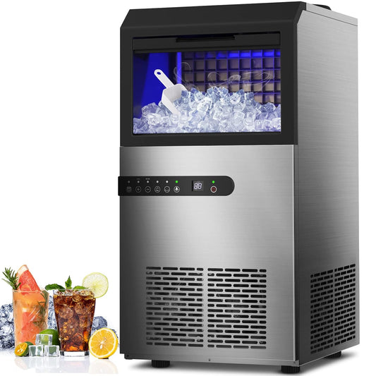100lbs/24H Stainless Steel Ice Maker: Self Clean, 24H Timer, Large Capacity