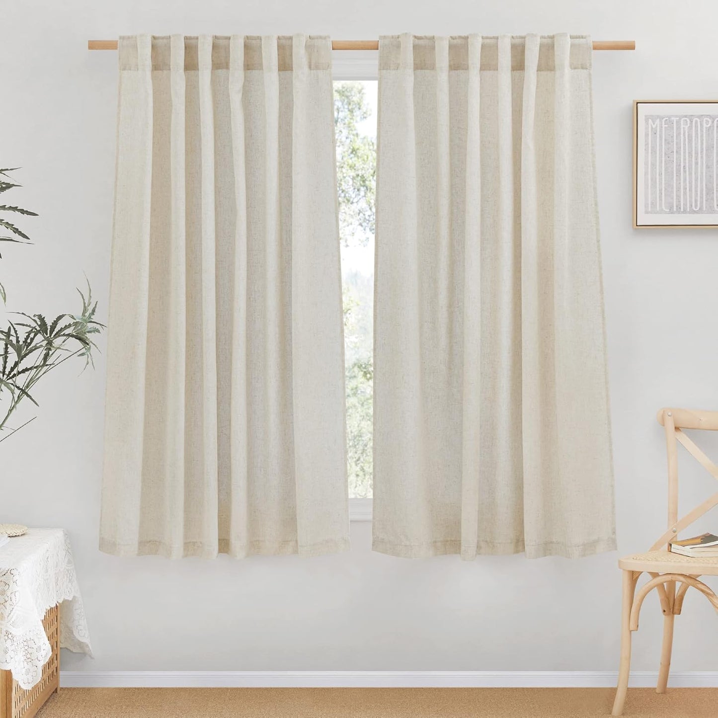 NICETOWN 63 Rustic Linen Sheer Curtains for Privacy