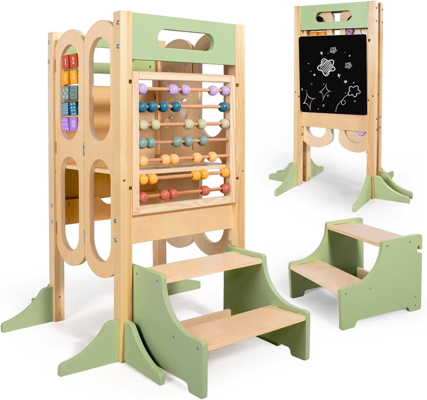 6in1 Foldable Toddler Tower with Adjustable Heights for Learning