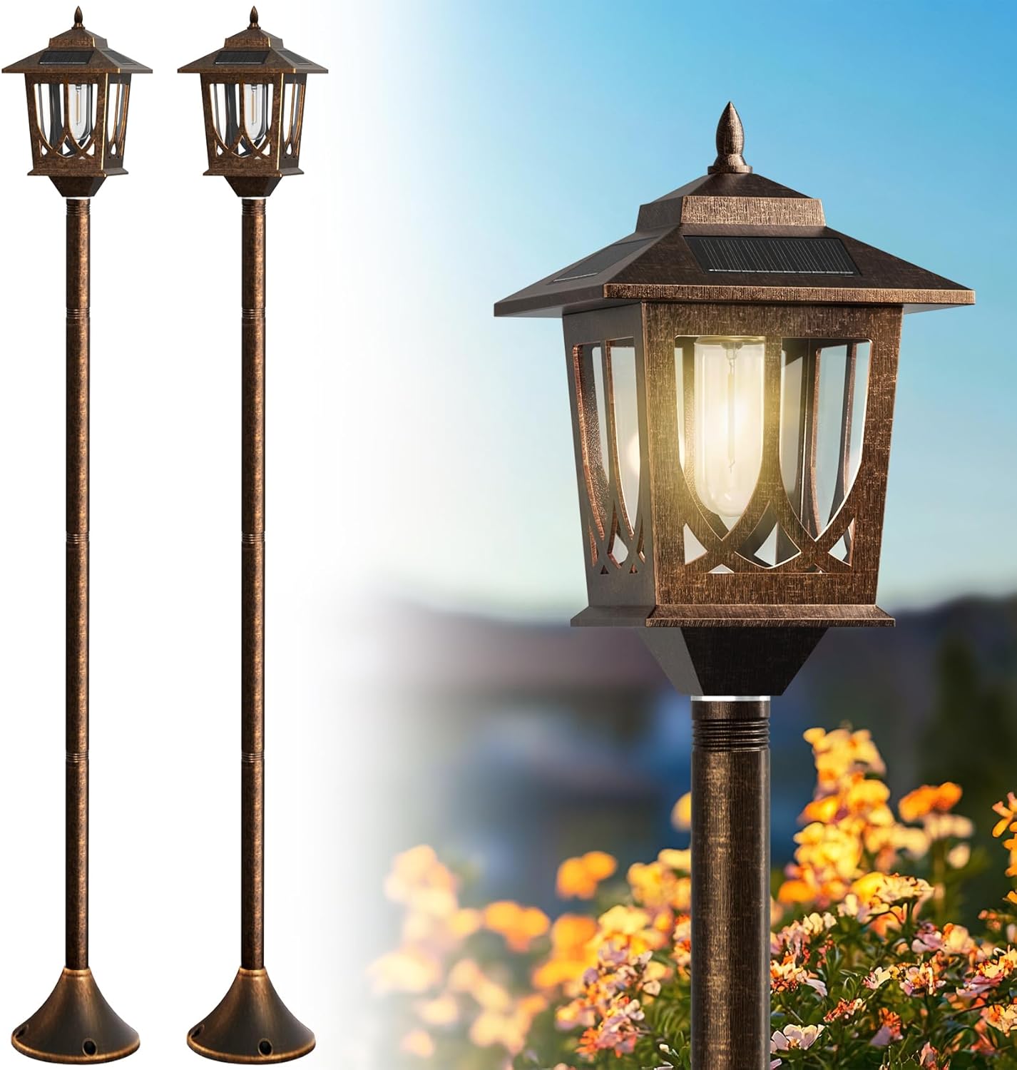 63 Inch Solar Lamp Post Light 2 Pack for Outdoor Decor