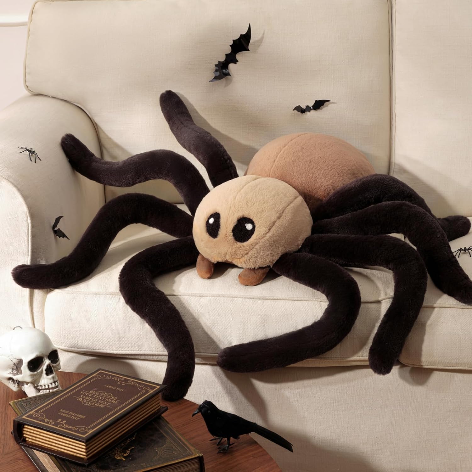 Halloween Spider Shaped Throw Pillow for Spooky Decor 18 x 9.5in