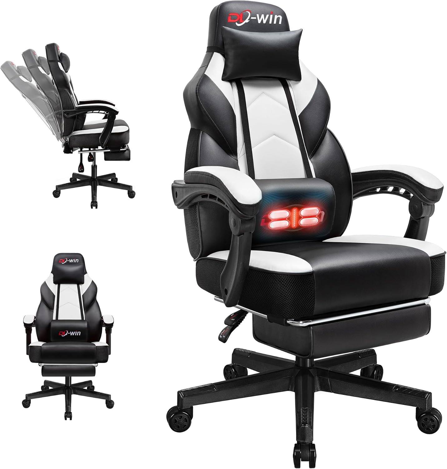 Ergonomic Video Gaming Chair with Footrest and Massage Support