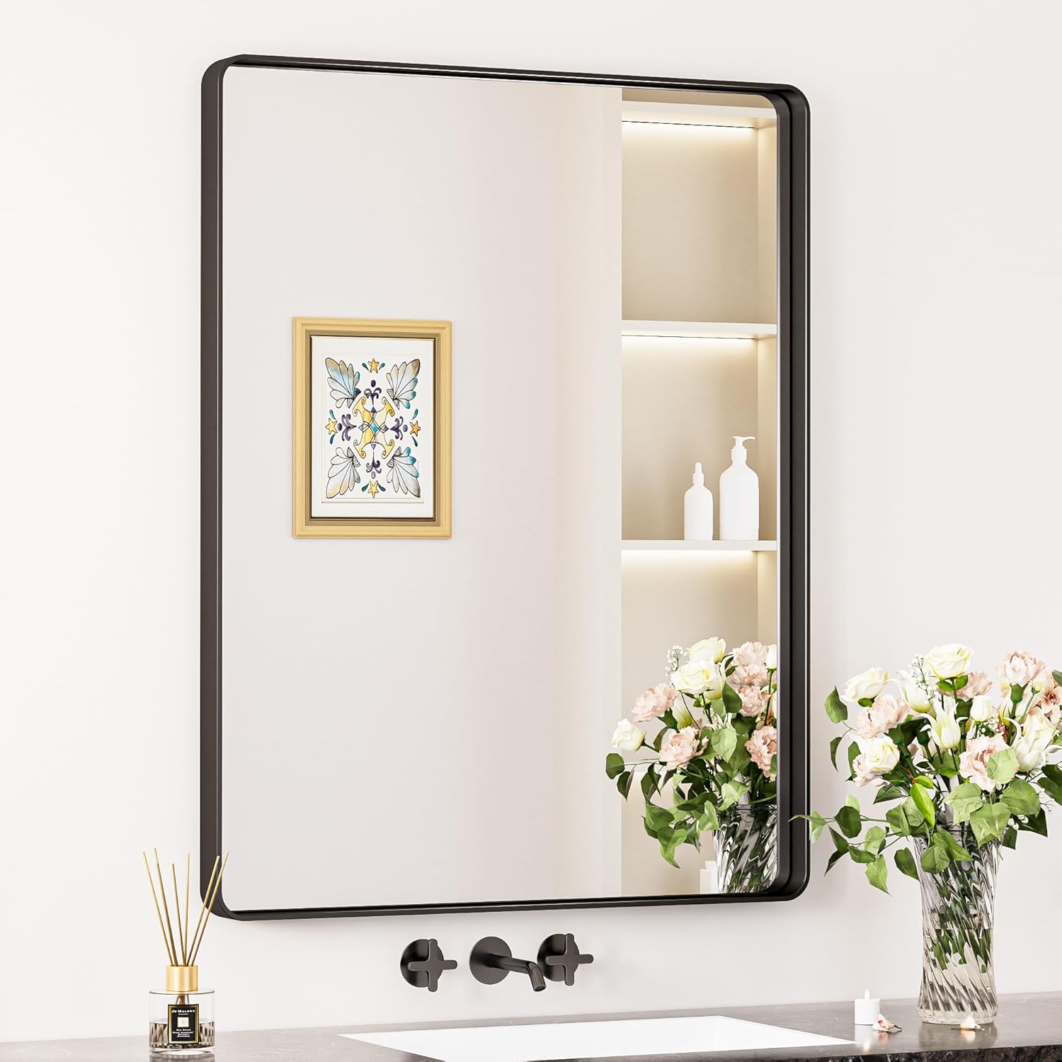 Keonjinn Black Bathroom Mirrors for Over Sink, 28 x 36 Inch