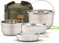 Wealers Camp Cookware Set - Portable Stainless Steel Pots & Pans