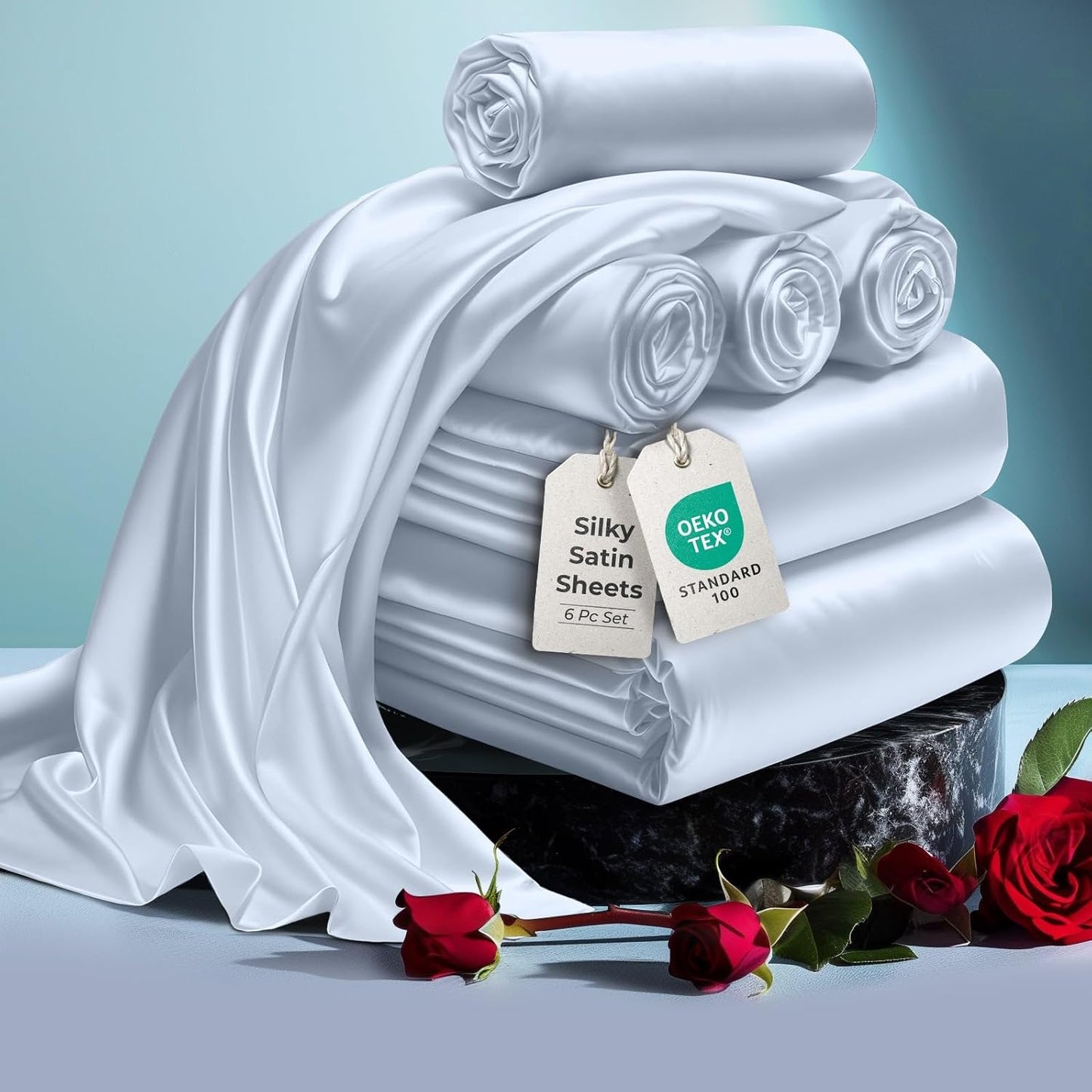 DECOLURE Satin Bed Sheets - Luxury Silky King Size Set