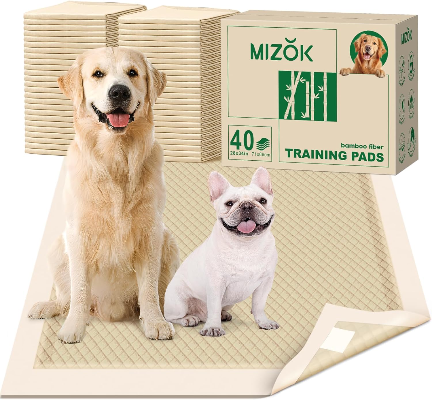 MIZOK Dog Pee Pads Large 28X34in Super Absorbent Training Pads