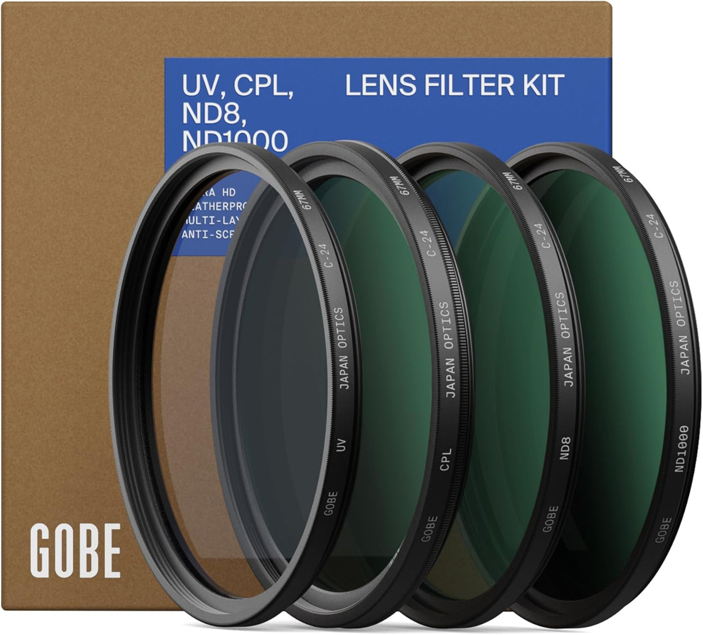 Gobe 43mm Lens Filter Kit: UV, CPL, ND8, ND1000 for Travelers