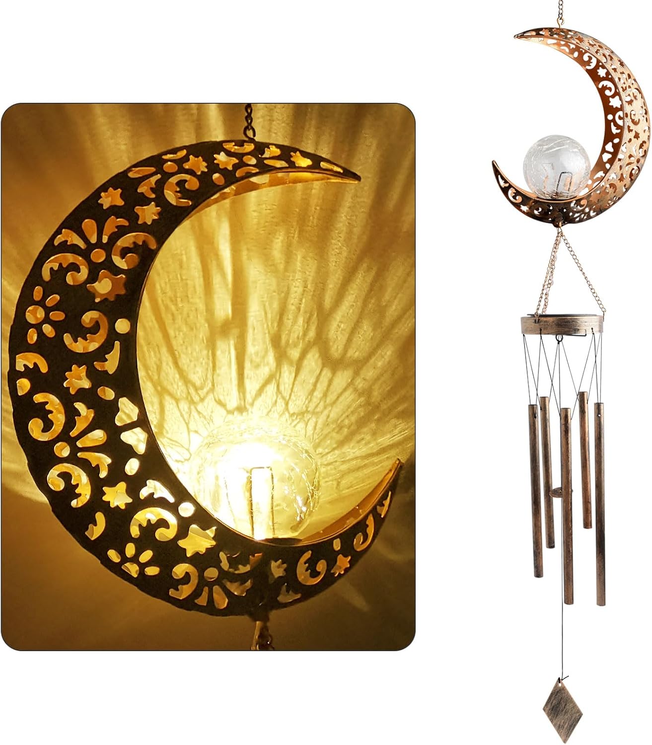 Moon Wind Chimes Solar Outdoor Gift for Mom and Grandma