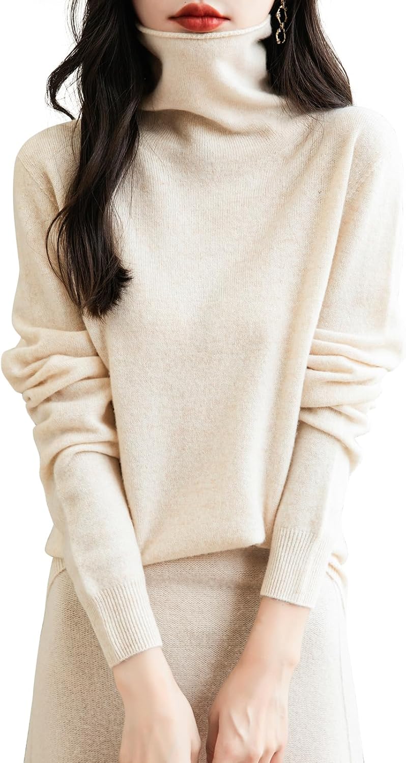 Women's 100% Merino Wool Seamless Turtleneck Sweater for Comfort
