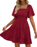 Smocked Square Neck Mini Dress - Flattering Summer Swing