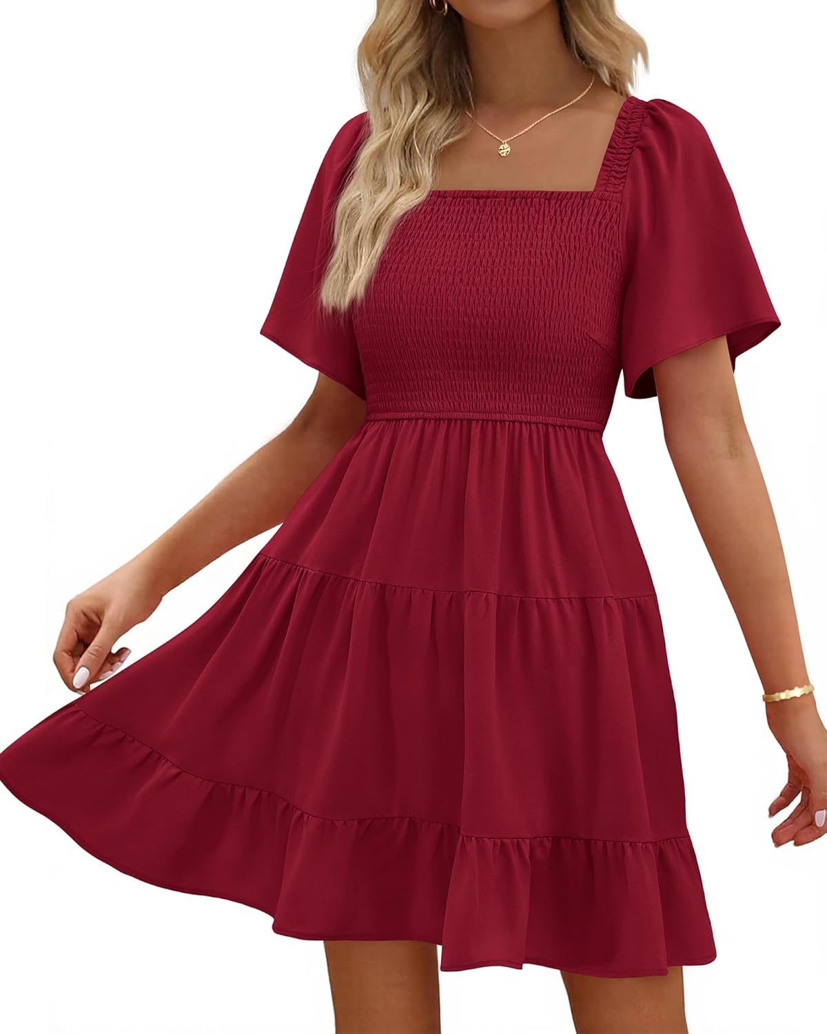BTFBM Women's Summer Smocked Mini Dress for Casual Outings