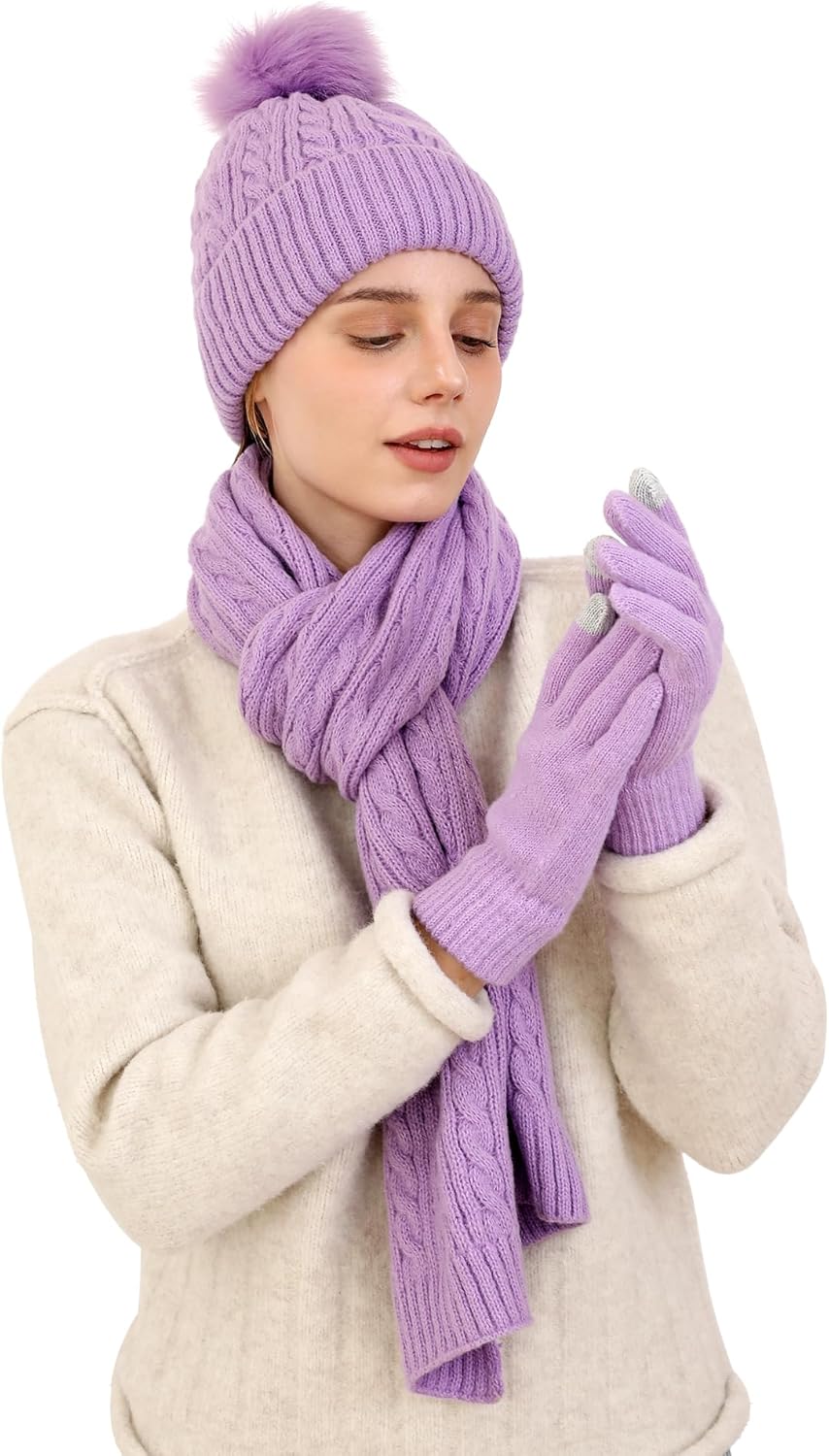 Winter Set: Cozy Knit Hat, Scarf, Gloves Combo