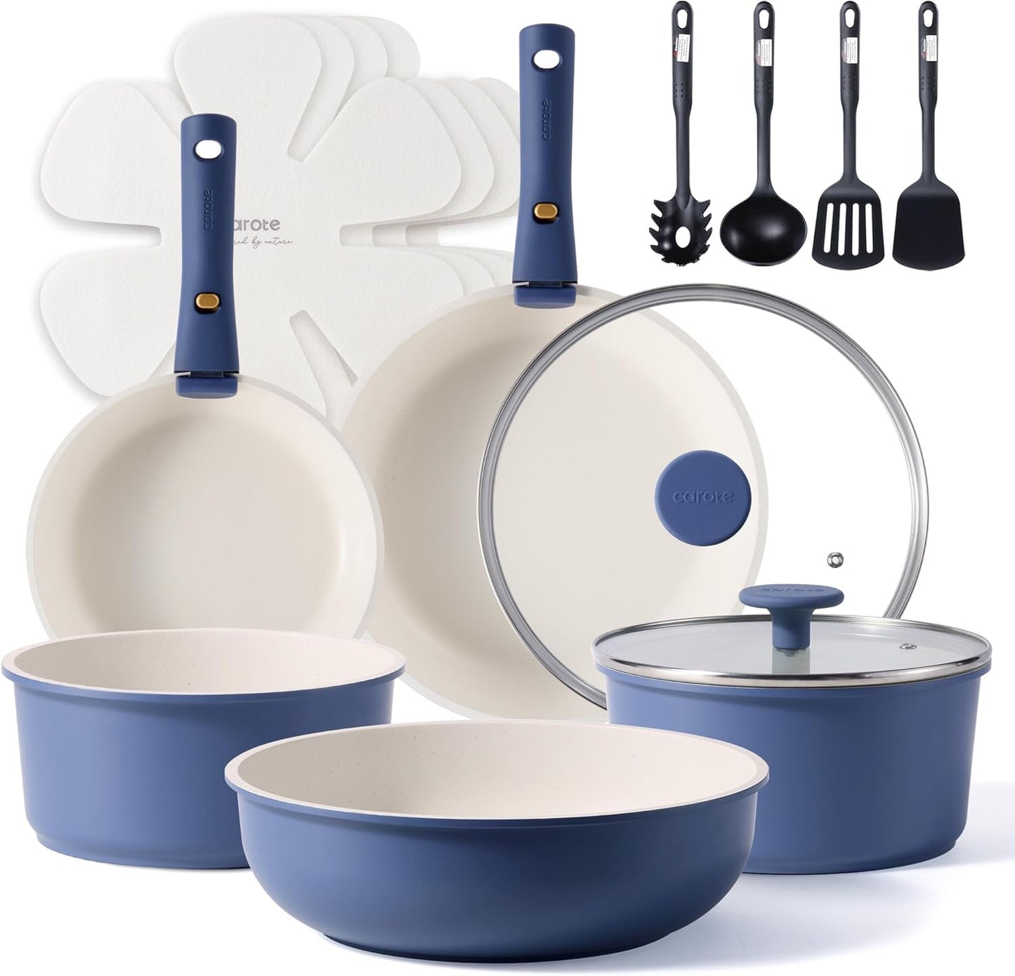 CAROTE 17pcs Nonstick Cookware Set with Detachable Handle